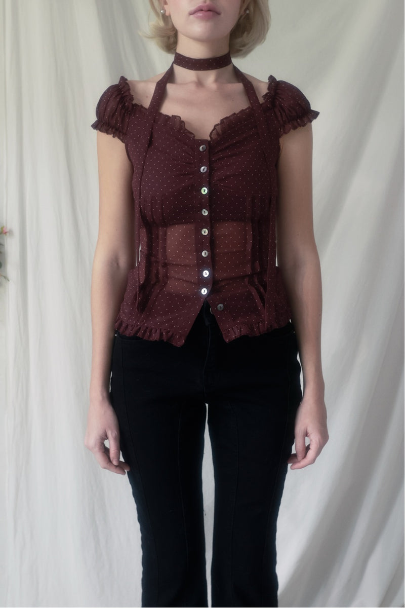 Dot Sheer Blouse(Burgundy) – unsually