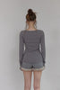 Fur Trim Knit Set-Up -charcoal