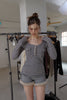 Fur Trim Knit Set-Up -charcoal