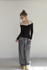 Check Lace Long Pants -black