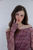 Check Shirring Off-Shoulder Top -wine