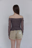 Check Shirring Off-Shoulder Top -brown
