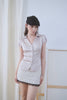 Satin V-Neck Lace Shirt -pink