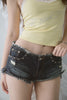 Vintage Washed Studded Denim Shorts -blue