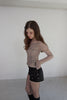 Check Shirring Off-Shoulder Top -beige
