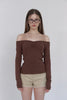 Lace Detail Off-Shoulder Top -brown