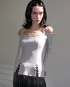 Halterneck Lace-up Tops(light gray)