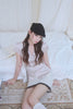 Satin V-Neck Lace Shirt -pink