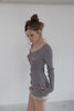 Fur Trim Knit Set-Up -charcoal