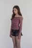 Check Shirring Off-Shoulder Top -wine