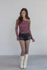 Check Shirring Off-Shoulder Top -wine