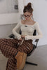 Check Lace Long Pants -brown