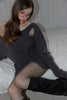 Distressed Knit Top -charcoal