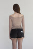 Check Shirring Off-Shoulder Top -beige