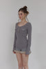 Fur Trim Knit Set-Up -charcoal