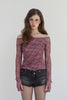Check Shirring Off-Shoulder Top -wine