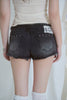 Vintage Washed Studded Denim Shorts -black
