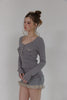 Fur Trim Knit Set-Up -charcoal