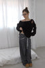 Check Lace Long Pants -black