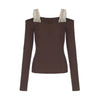 Lace Detail Off-Shoulder Top -brown