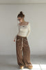 Check Lace Long Pants -brown