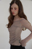 Check Shirring Off-Shoulder Top -beige