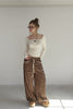 Check Lace Long Pants -brown