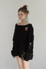 Distressed Knit Top -black