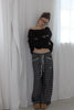 Check Lace Long Pants -black