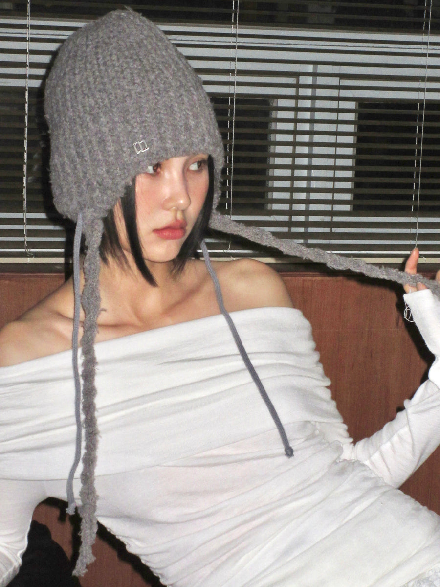 Fringe Knit Beanie Gray – unsually