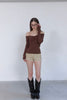 Lace Detail Off-Shoulder Top -brown