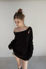 Distressed Knit Top -black
