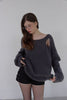 Distressed Knit Top -charcoal