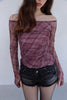 Check Shirring Off-Shoulder Top -wine
