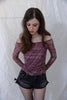 Check Shirring Off-Shoulder Top -wine