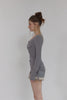 Fur Trim Knit Set-Up -charcoal