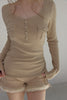 Fur Trim Knit Set-Up -beige