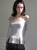 Halterneck Lace-up Tops(light gray)