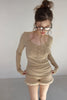 Fur Trim Knit Set-Up -beige