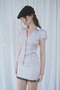 Satin V-Neck Lace Shirt -pink