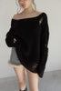 Distressed Knit Top -black