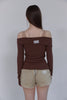 Lace Detail Off-Shoulder Top -brown