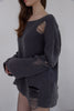 Distressed Knit Top -charcoal
