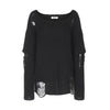 Distressed Knit Top -black