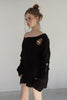 Distressed Knit Top -black