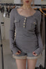 Fur Trim Knit Set-Up -charcoal