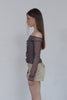 Check Shirring Off-Shoulder Top -brown