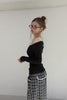 Check Lace Long Pants -black