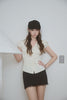 Satin V-Neck Lace Shirt -butter ivory