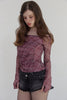 Check Shirring Off-Shoulder Top -wine